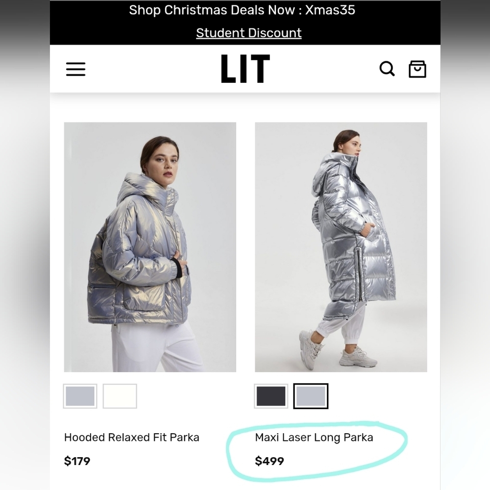 LIT Activewear Maxi Laser Long Parka Silver Metallic Down & Feather Y2K Jacket - Picture 3 of 15